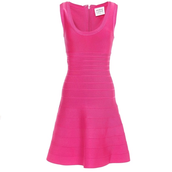 NEW HERVE LEGER PINK BANDAGE FIT AND FLARE MINI DRESS - Picture 8 of 10